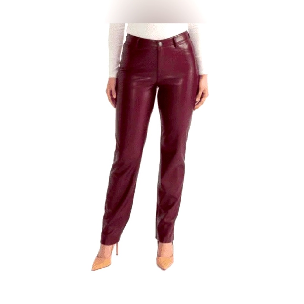 Faux Leather High Waisted Pants Size 18 Burgundy Straight Fit New NWT